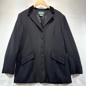 VTG Ralph Lauren Wool Riding Blazer Velvet Lapel Equestrian Wool Black Womens 16